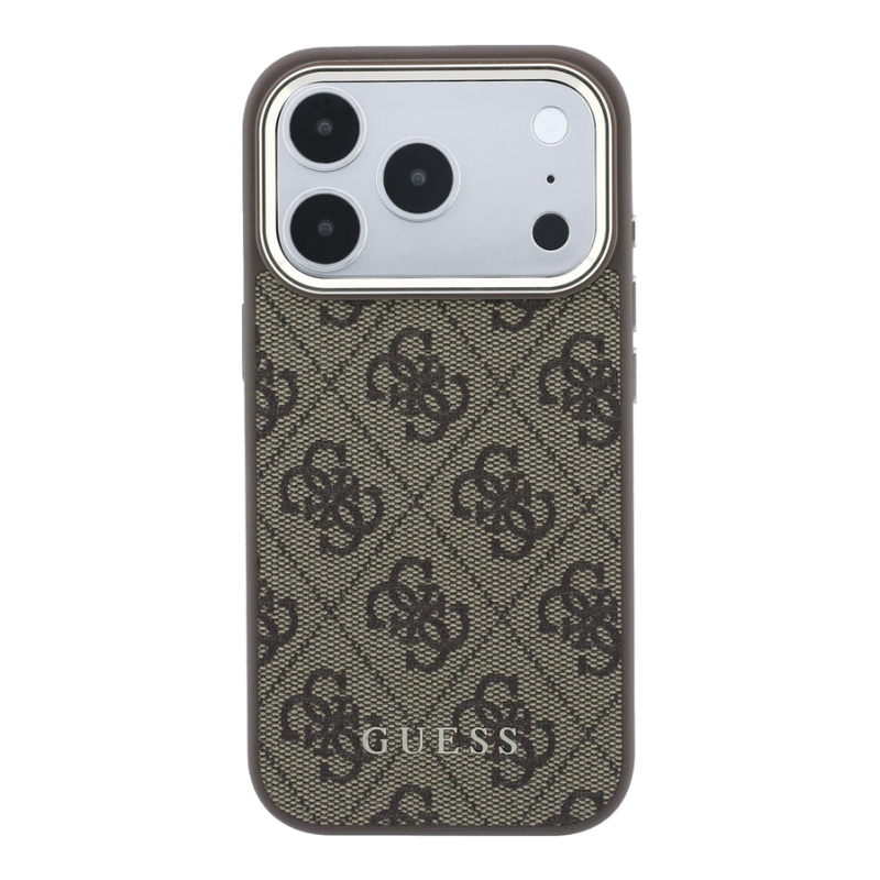 Guess PU Leather 4G Gold Frame MagSafe Case for iPhone 18 Pro Brown