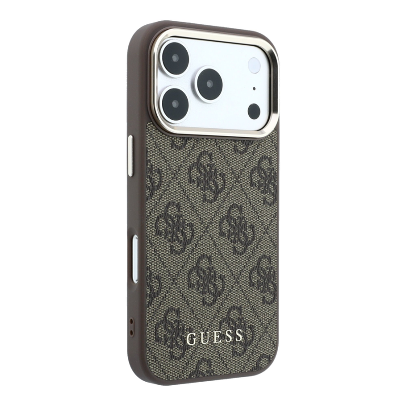 Guess PU Leather 4G Gold Frame MagSafe Case for iPhone 18 Pro Brown