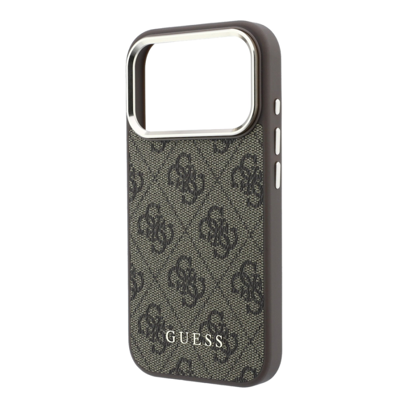 Guess PU Leather 4G Gold Frame MagSafe Case for iPhone 18 Pro Brown
