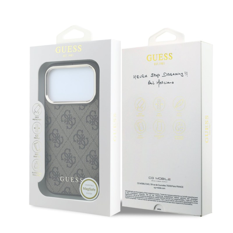 Guess PU Leather 4G Gold Frame MagSafe Case for iPhone 18 Pro Brown