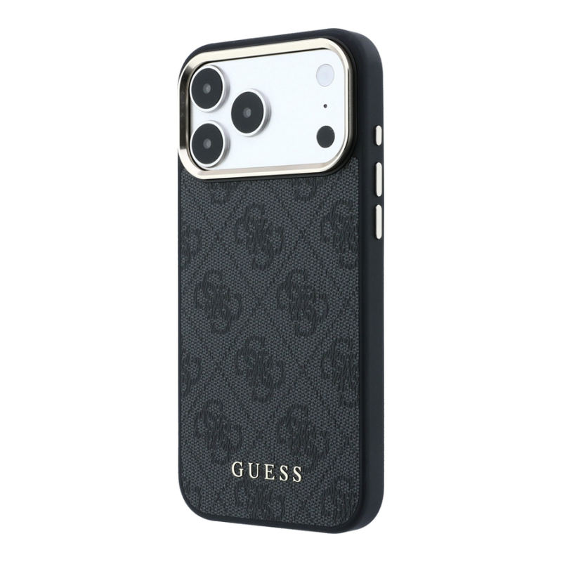 Guess PU Leather 4G Gold Frame MagSafe Case for iPhone 18 Pro Black