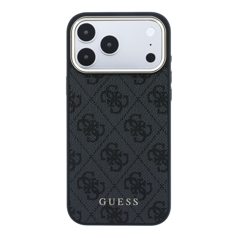 Guess PU Leather 4G Gold Frame MagSafe Case for iPhone 18 Pro Black
