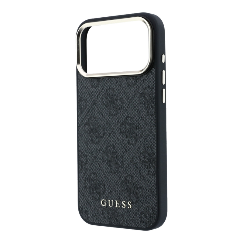 Guess PU Leather 4G Gold Frame MagSafe Case for iPhone 18 Pro Black