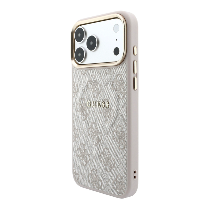 Guess PU Leather 4G Gold Frame Embossed MagSafe Case for iPhone 18 Pro Pink
