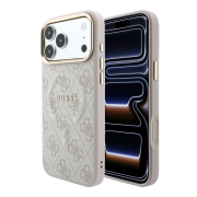 Guess PU Leather 4G Gold Frame Embossed MagSafe Case for iPhone 18 Pro Pink