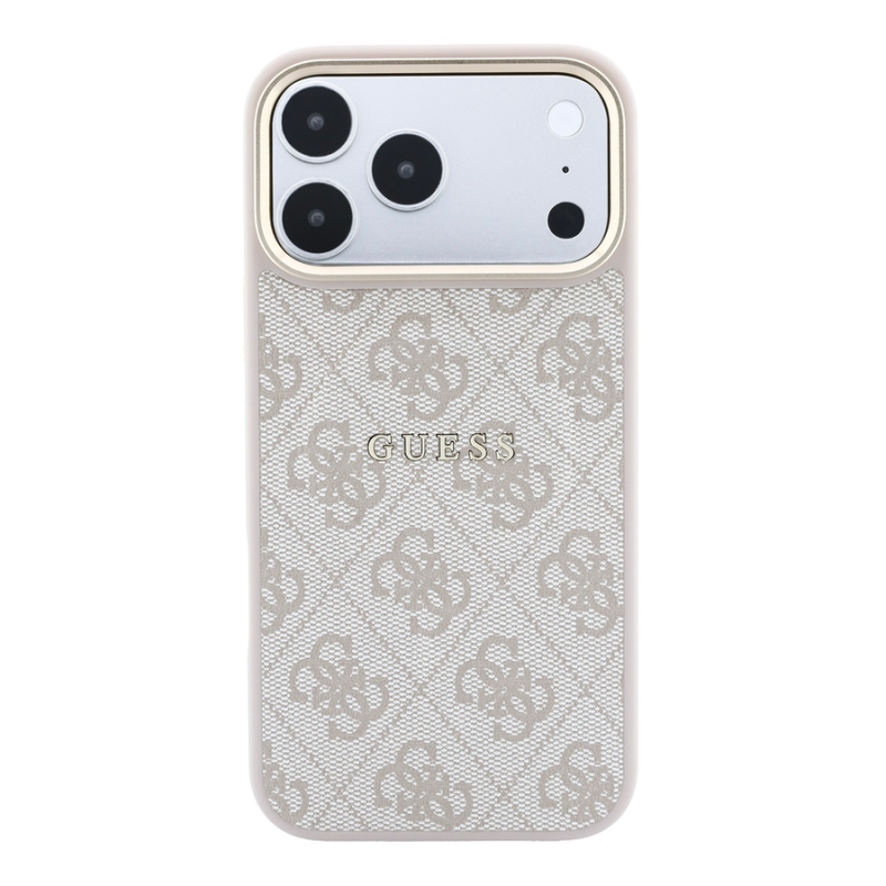 Guess PU Leather 4G Gold Frame Embossed MagSafe Case for iPhone 18 Pro Pink