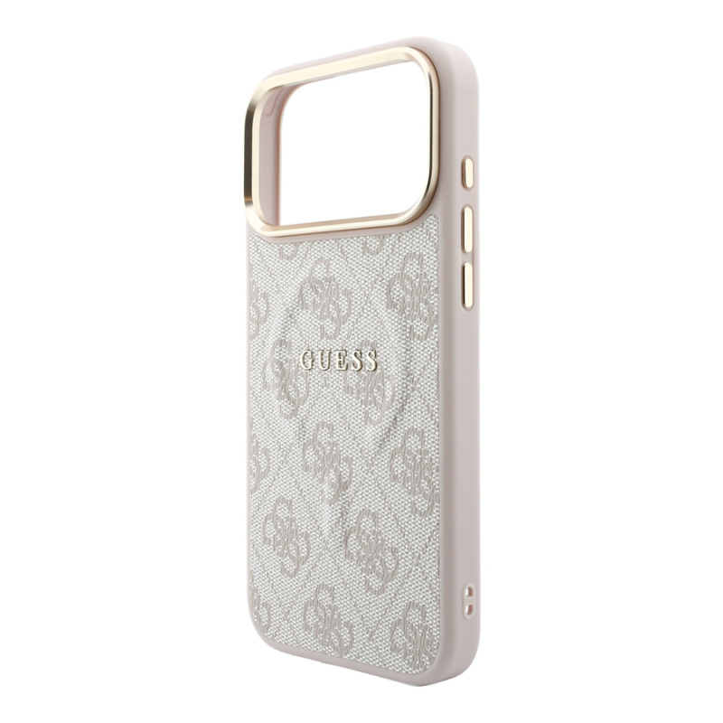 Guess PU Leather 4G Gold Frame Embossed MagSafe Case for iPhone 18 Pro Pink