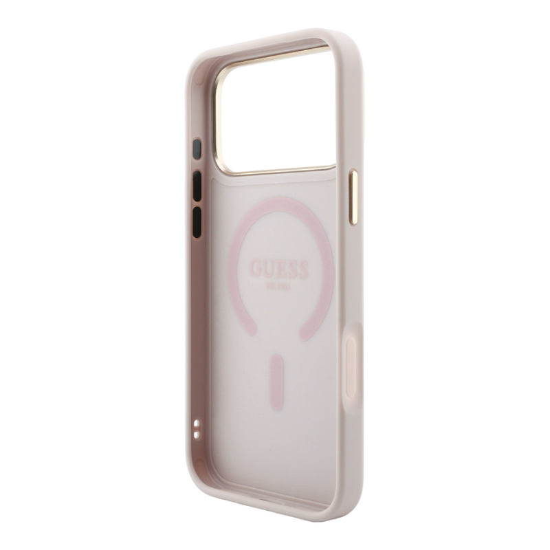 Guess PU Leather 4G Gold Frame Embossed MagSafe Case for iPhone 18 Pro Pink