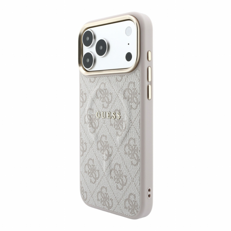 Guess PU Leather 4G Gold Frame Embossed MagSafe Case for iPhone 18 Pro Max Pink