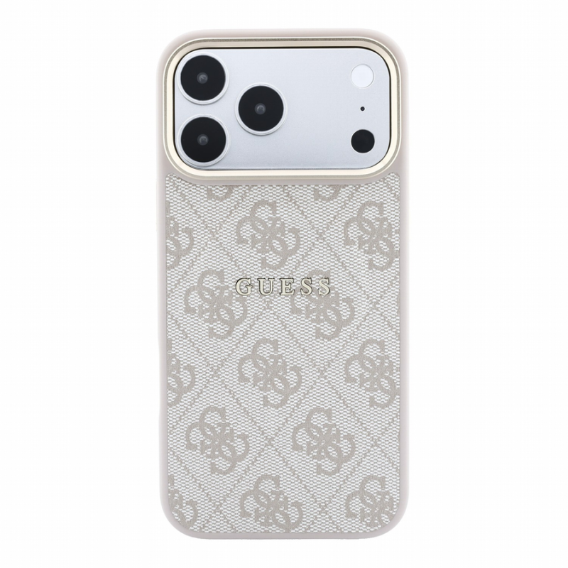Guess PU Leather 4G Gold Frame Embossed MagSafe Case for iPhone 18 Pro Max Pink
