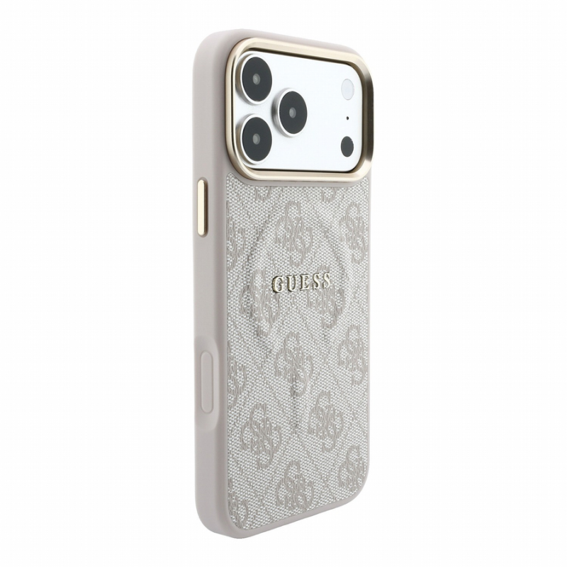 Guess PU Leather 4G Gold Frame Embossed MagSafe Case for iPhone 18 Pro Max Pink