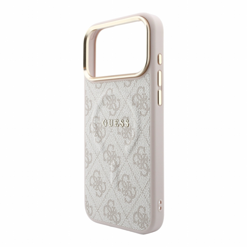 Guess PU Leather 4G Gold Frame Embossed MagSafe Case for iPhone 18 Pro Max Pink