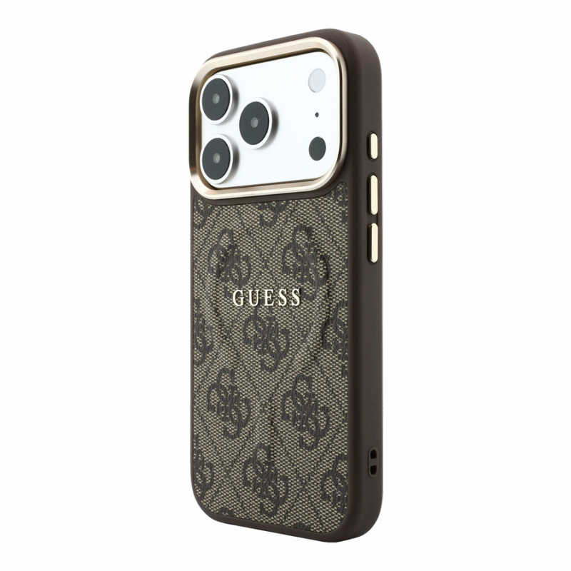 Guess PU Leather 4G Gold Frame Embossed MagSafe Case for iPhone 18 Pro Max Brown