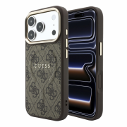 Guess PU Leather 4G Gold Frame Embossed MagSafe Case for iPhone 18 Pro Max Brown