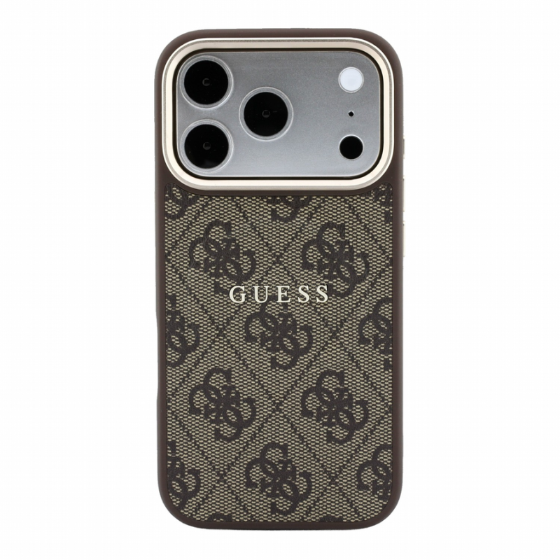 Guess PU Leather 4G Gold Frame Embossed MagSafe Case for iPhone 18 Pro Max Brown