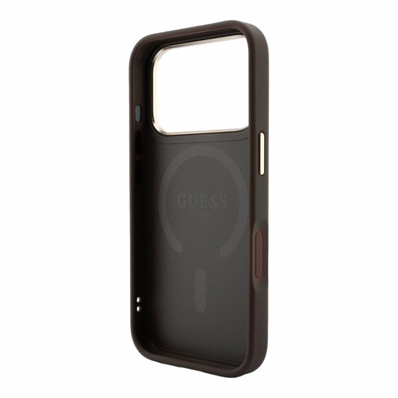 Guess PU Leather 4G Gold Frame Embossed MagSafe Case for iPhone 18 Pro Max Brown
