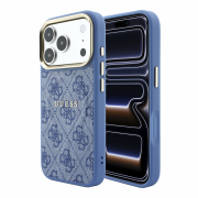 Guess PU Leather 4G Gold Frame Embossed MagSafe Case for iPhone 18 Pro Max Blue