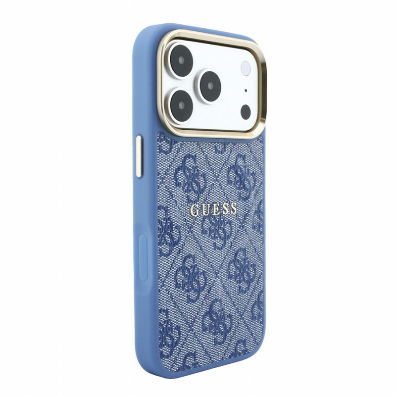 Guess PU Leather 4G Gold Frame Embossed MagSafe Case for iPhone 18 Pro Max Blue