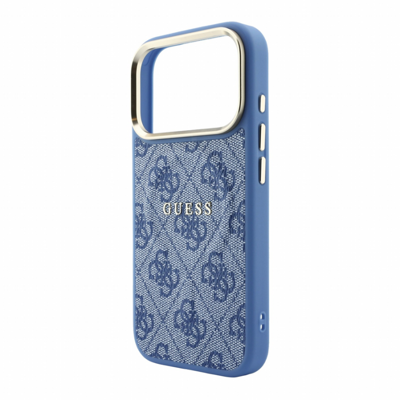 Guess PU Leather 4G Gold Frame Embossed MagSafe Case for iPhone 18 Pro Max Blue
