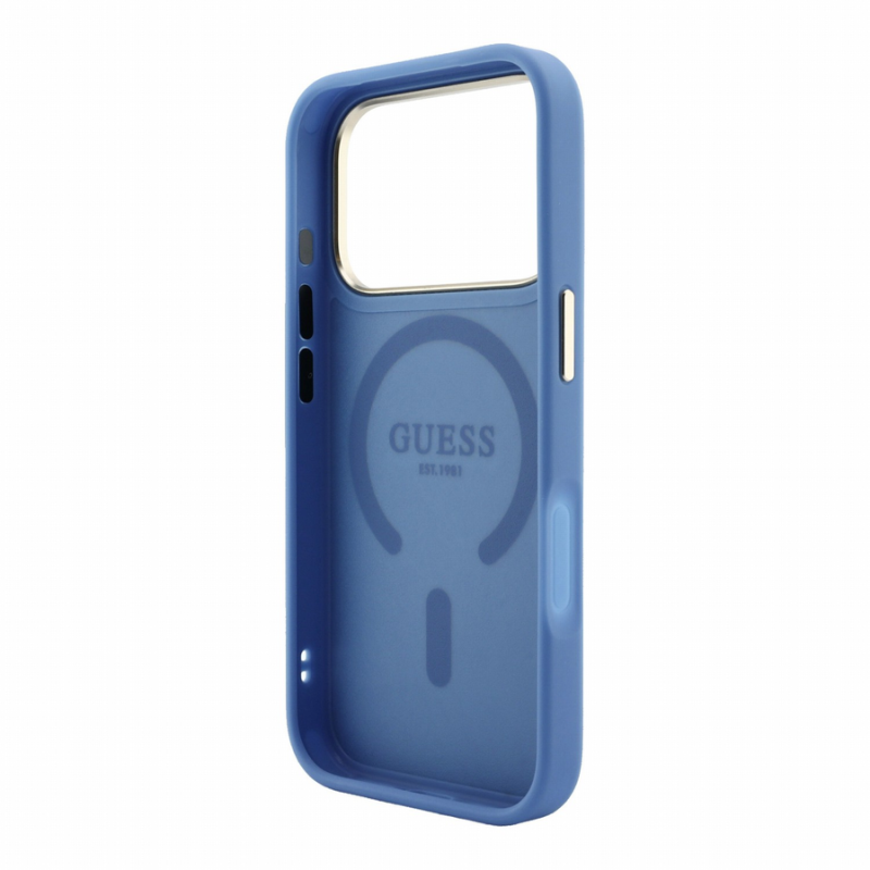 Guess PU Leather 4G Gold Frame Embossed MagSafe Case for iPhone 18 Pro Max Blue