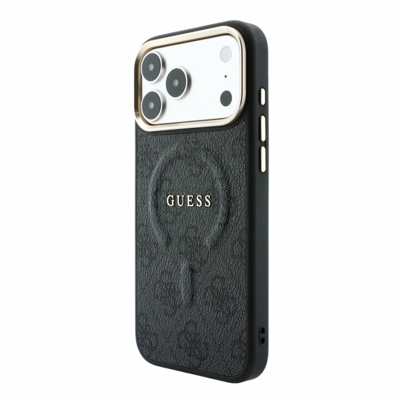 Guess PU Leather 4G Gold Frame Embossed MagSafe Case for iPhone 18 Pro Max Black