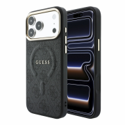 Guess PU Leather 4G Gold Frame Embossed MagSafe Case for iPhone 18 Pro Max Black