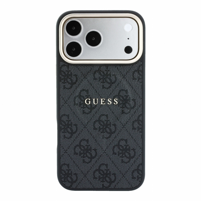 Guess PU Leather 4G Gold Frame Embossed MagSafe Case for iPhone 18 Pro Max Black