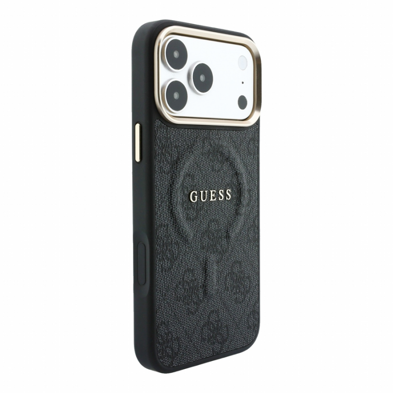 Guess PU Leather 4G Gold Frame Embossed MagSafe Case for iPhone 18 Pro Max Black