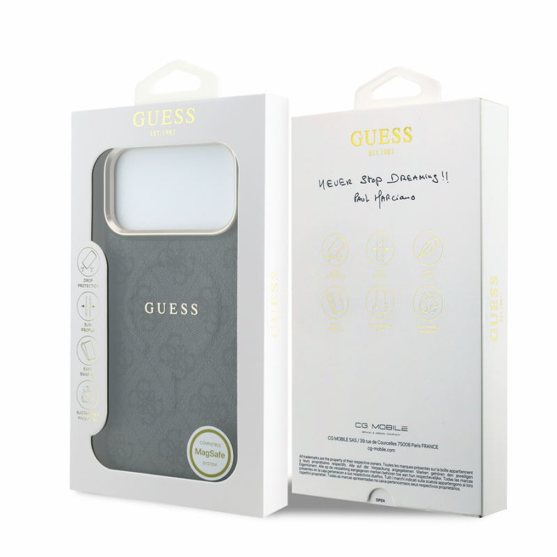 Guess PU Leather 4G Gold Frame Embossed MagSafe Case for iPhone 18 Pro Max Black