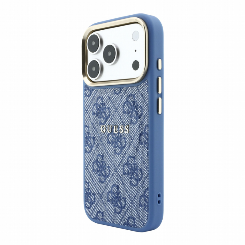 Guess PU Leather 4G Gold Frame Embossed MagSafe Case for iPhone 18 Pro Blue