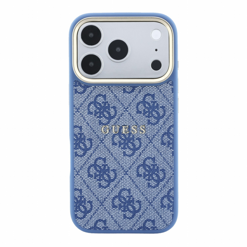Guess PU Leather 4G Gold Frame Embossed MagSafe Case for iPhone 18 Pro Blue