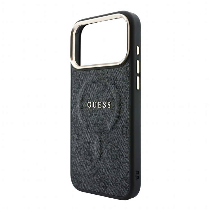 Guess PU Leather 4G Gold Frame Embossed MagSafe Case for iPhone 18 Pro Black