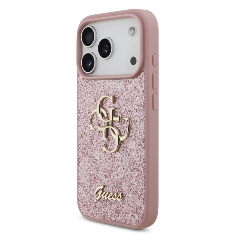 Guess PU Fixed Glitter 4G Metal Logo Case for iPhone 18 Pro Pink