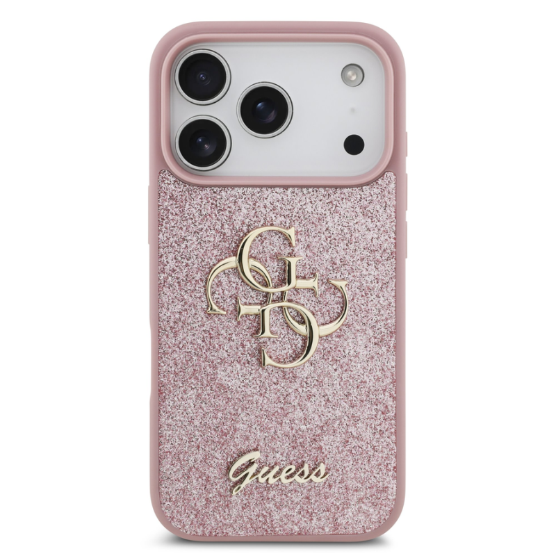Guess PU Fixed Glitter 4G Metal Logo Case for iPhone 18 Pro Pink