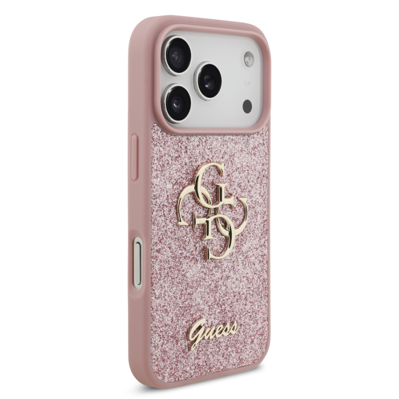 Guess PU Fixed Glitter 4G Metal Logo Case for iPhone 18 Pro Pink