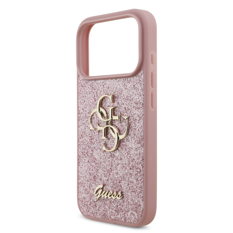 Guess PU Fixed Glitter 4G Metal Logo Case for iPhone 18 Pro Pink