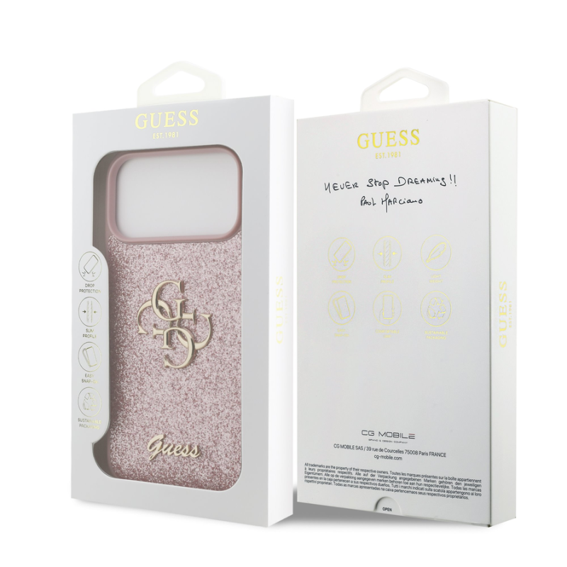Guess PU Fixed Glitter 4G Metal Logo Case for iPhone 18 Pro Max Pink