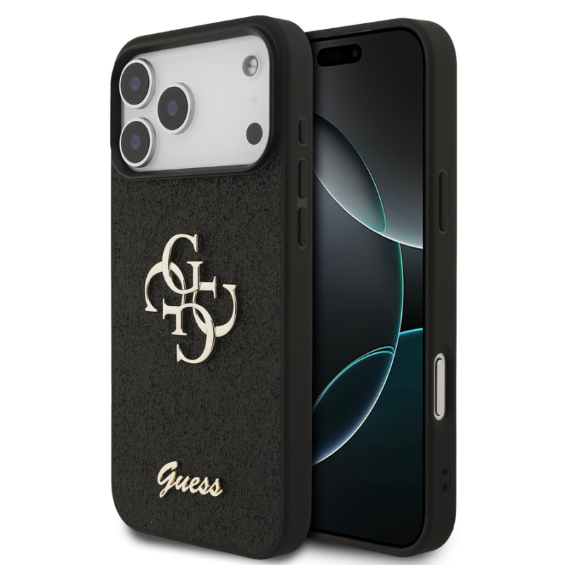 Guess PU Fixed Glitter 4G Metal Logo Case for iPhone 18 Pro Max Black