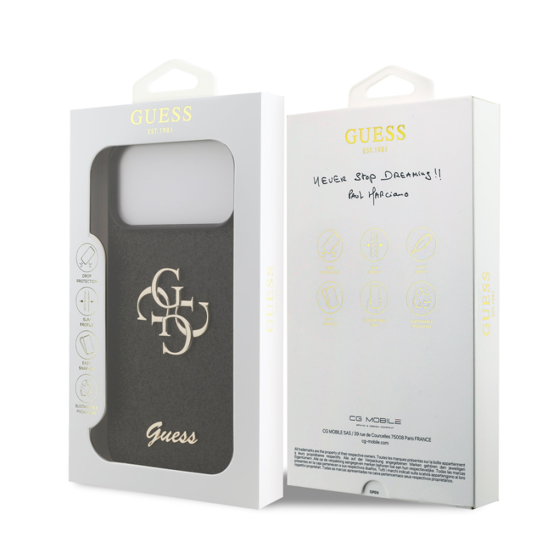 Guess PU Fixed Glitter 4G Metal Logo Case for iPhone 18 Pro Max Black
