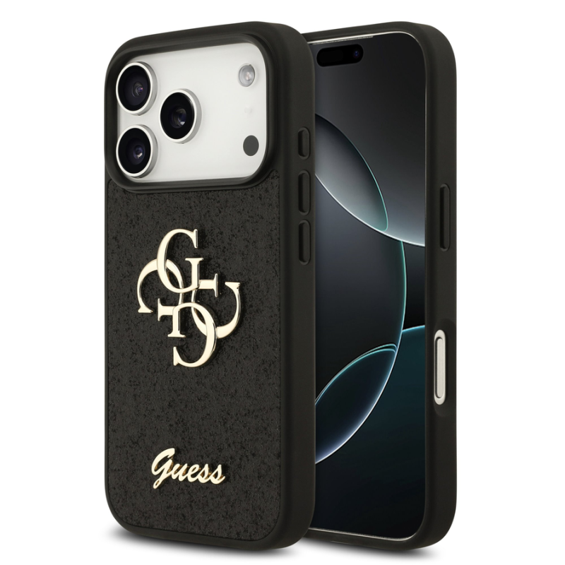Guess PU Fixed Glitter 4G Metal Logo Case for iPhone 18 Pro Black