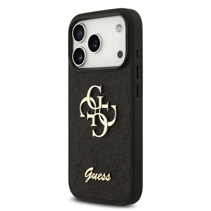 Guess PU Fixed Glitter 4G Metal Logo Case for iPhone 18 Pro Black