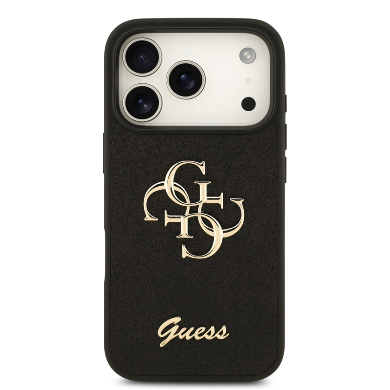 Guess PU Fixed Glitter 4G Metal Logo Case for iPhone 18 Pro Black