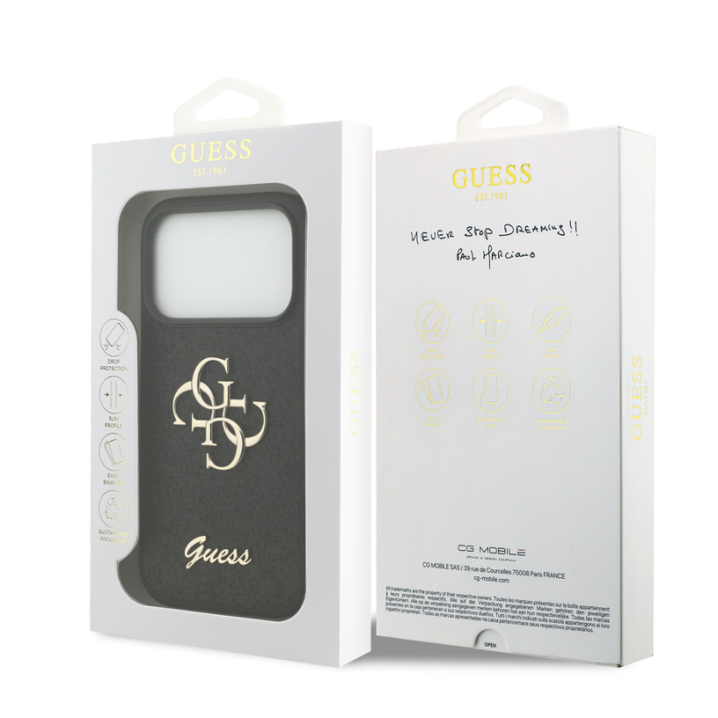 Guess PU Fixed Glitter 4G Metal Logo Case for iPhone 18 Pro Black