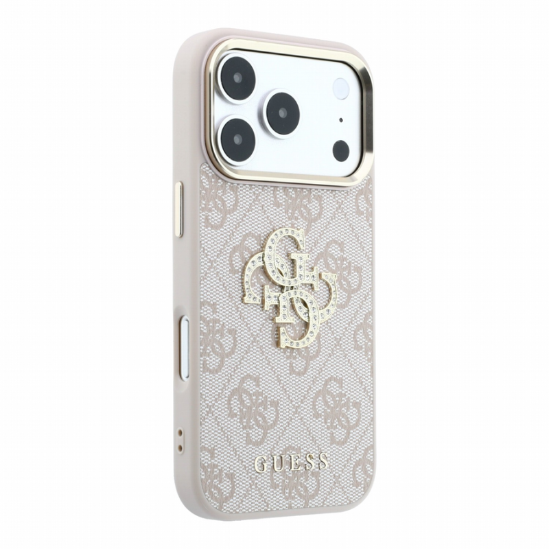 Guess PU 4G Strass Metal Logo Case for iPhone 18 Pro Pink
