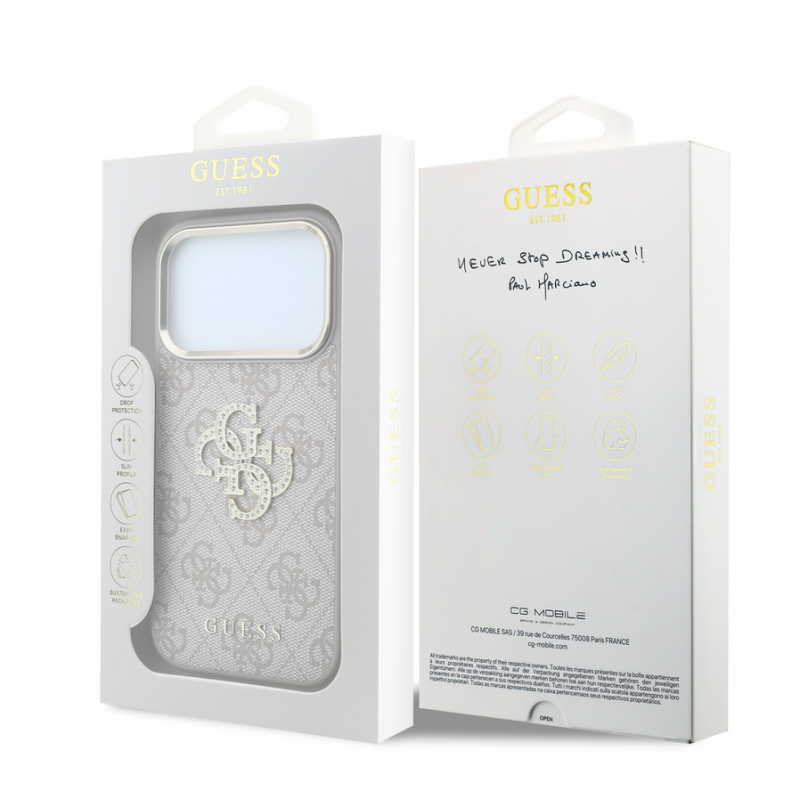 Guess PU 4G Strass Metal Logo Case for iPhone 18 Pro Max Pink
