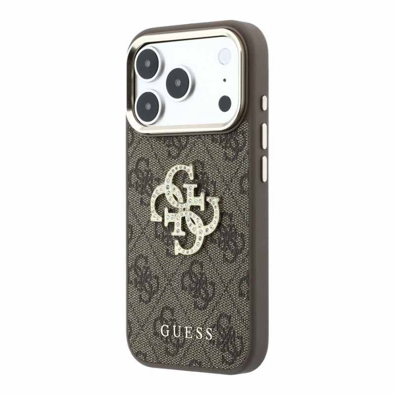 Guess PU 4G Strass Metal Logo Case for iPhone 18 Pro Max Brown