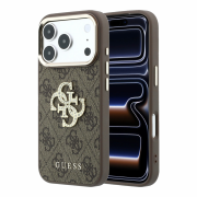 Guess PU 4G Strass Metal Logo Case for iPhone 18 Pro Max Brown