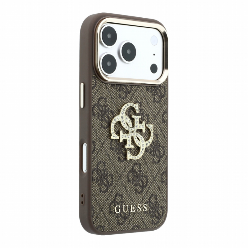 Guess PU 4G Strass Metal Logo Case for iPhone 18 Pro Max Brown