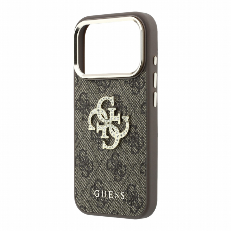 Guess PU 4G Strass Metal Logo Case for iPhone 18 Pro Max Brown