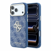 Guess PU 4G Strass Metal Logo Case for iPhone 18 Pro Max Blue